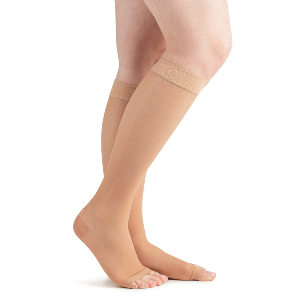 Actifi Women's 15-20 mmHg Sheer Knee High Open Toe Stockings, Light Nude