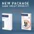 Two JOBST packaging designs on a blue background with text 'NEW PACKAGE SAME GREAT PRODUCT'.