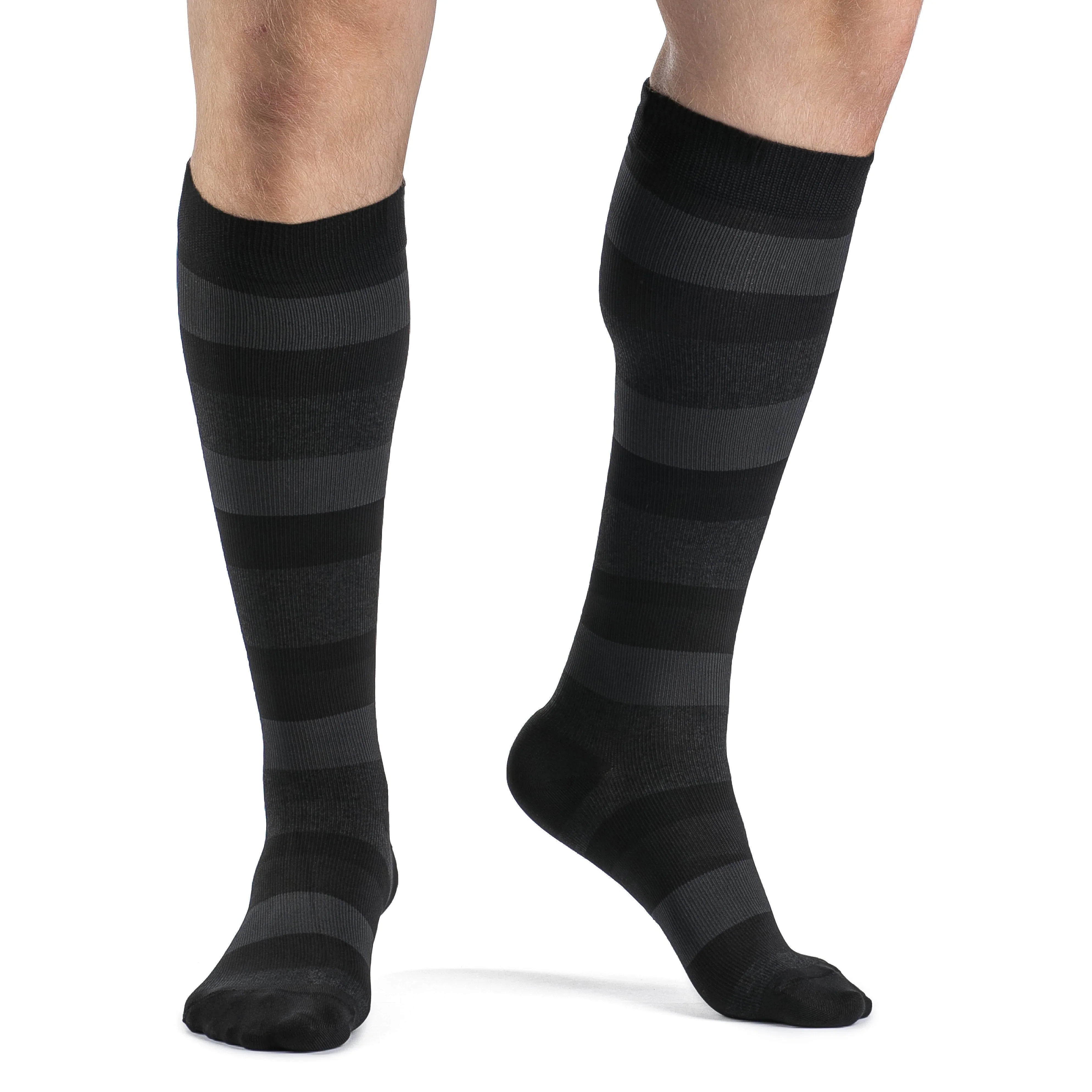 Sigvaris Microfiber Shades Men's 15-20 mmHg Knee High, Onyx Stripe