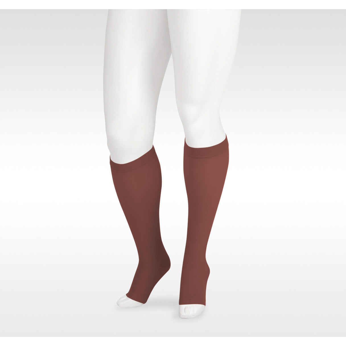 Juzo Soft Knee High 30-40 mmHg w/ Silicone Band, Open Toe, Chocolate
