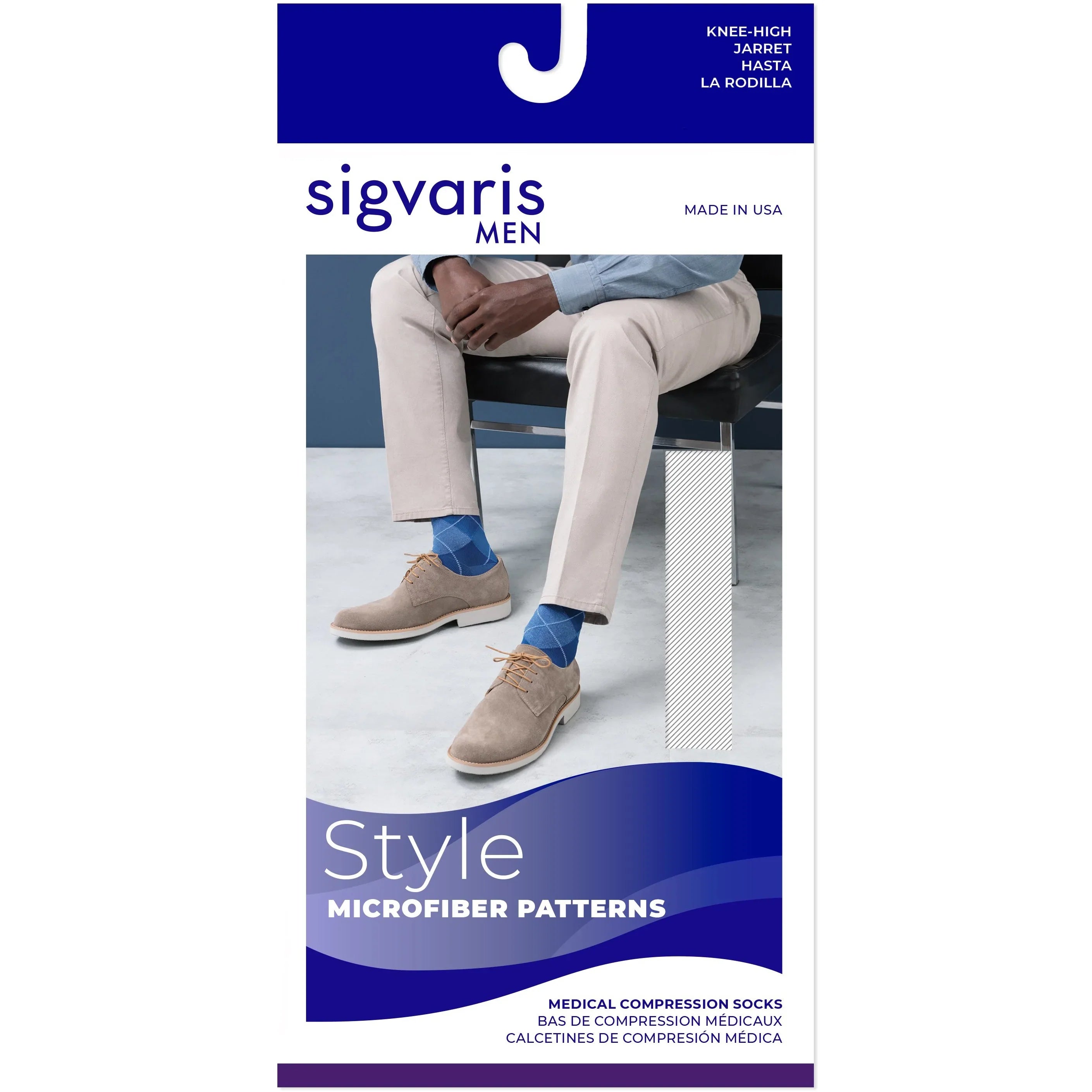 Sigvaris Microfiber Patterns Men's 20-30 mmHg Knee High, Box
