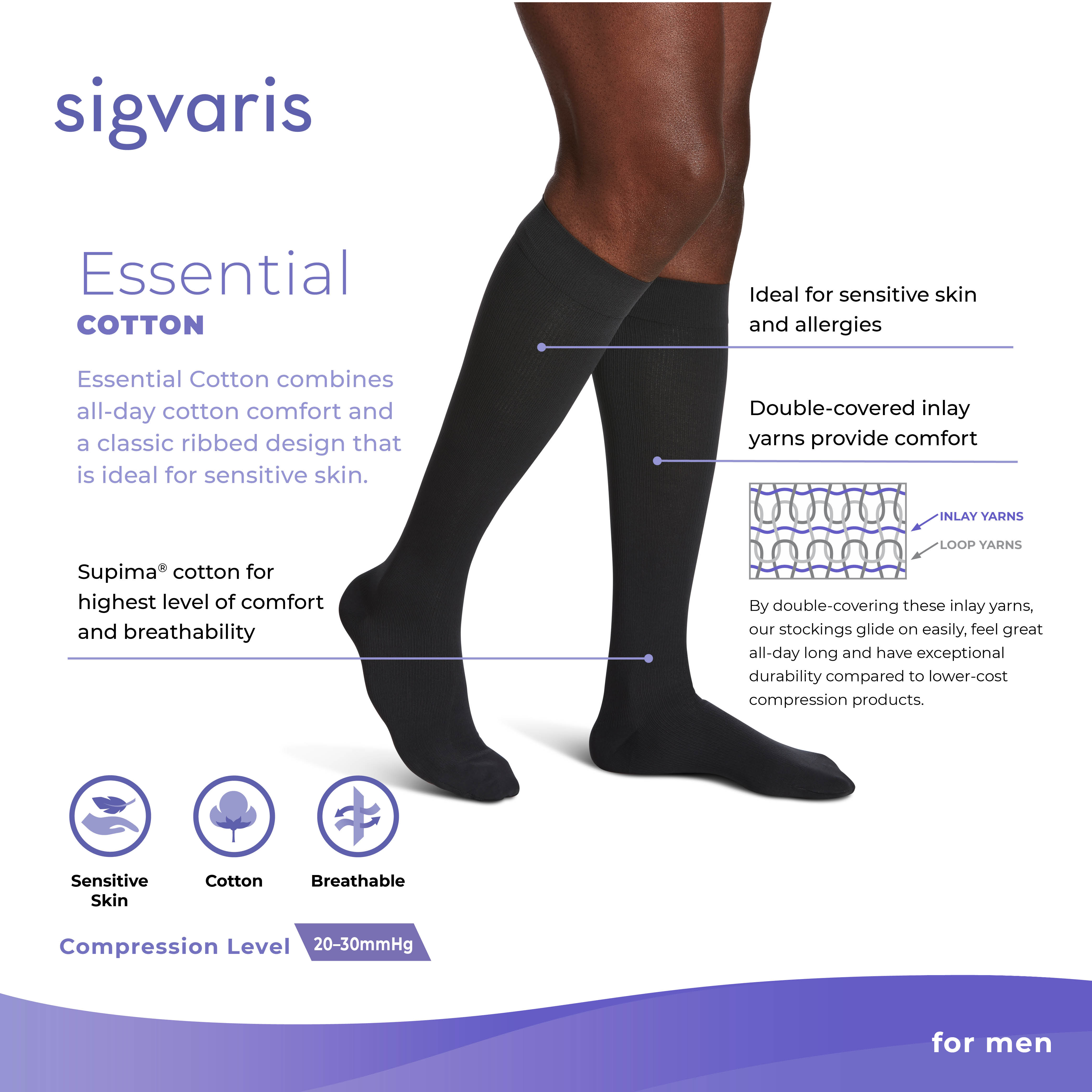 Compression Store Sigvaris 232 Cotton Compression Knee High for Men 20-30mmHg ...