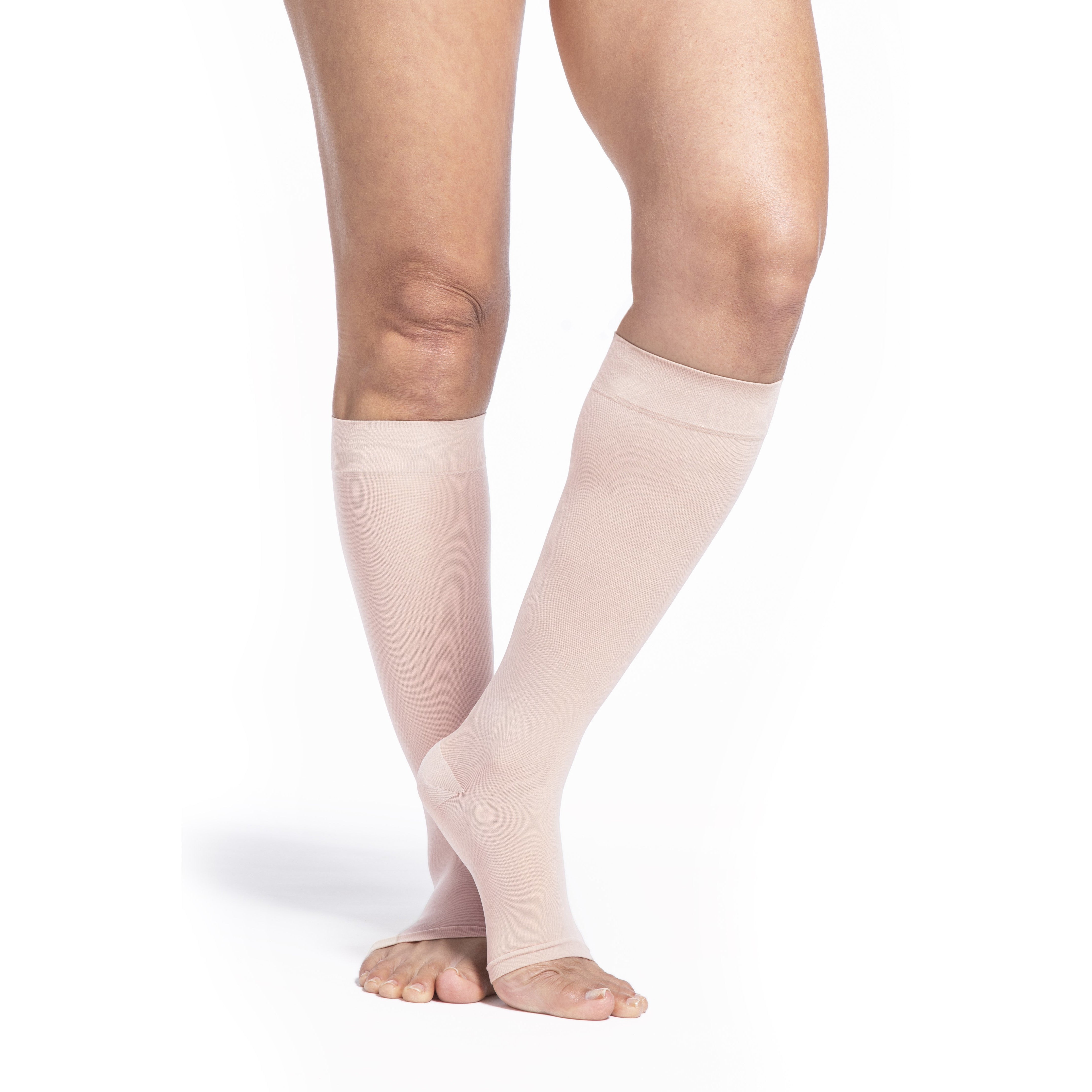 Sigvaris Sheer Women's 15-20 mmHg OPEN TOE Knee High, Warm Sand
