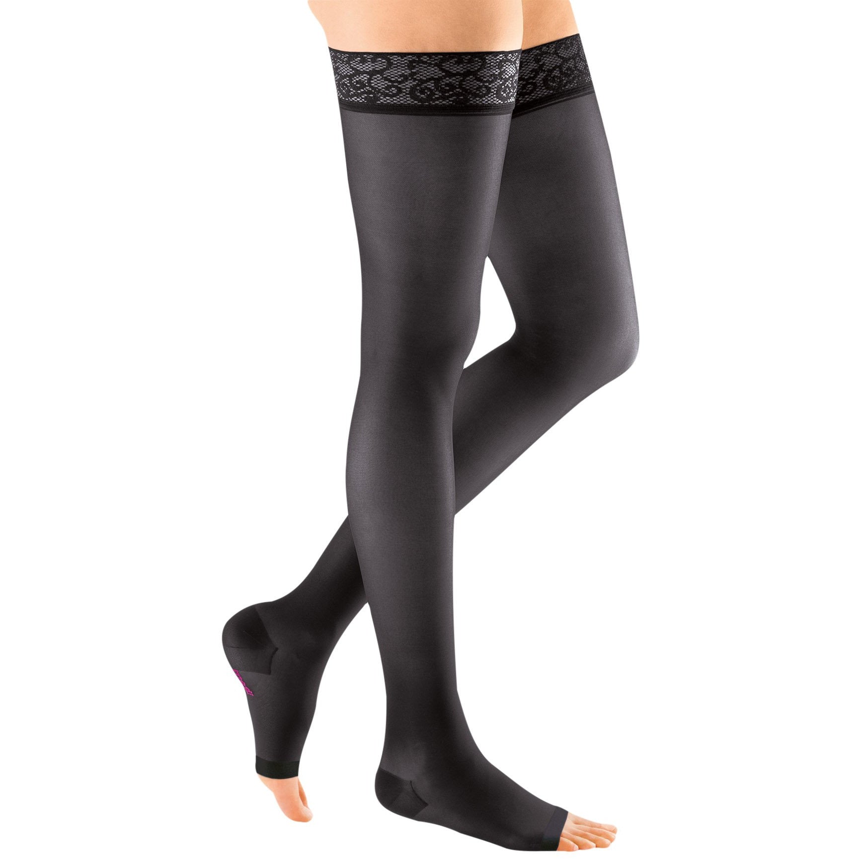 ebony fish net Mediven Sheer & Soft Thigh High, Open Toe, I, Ebony, 15-20 mmHg