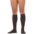 Brown knee-high socks worn by a person on a white background