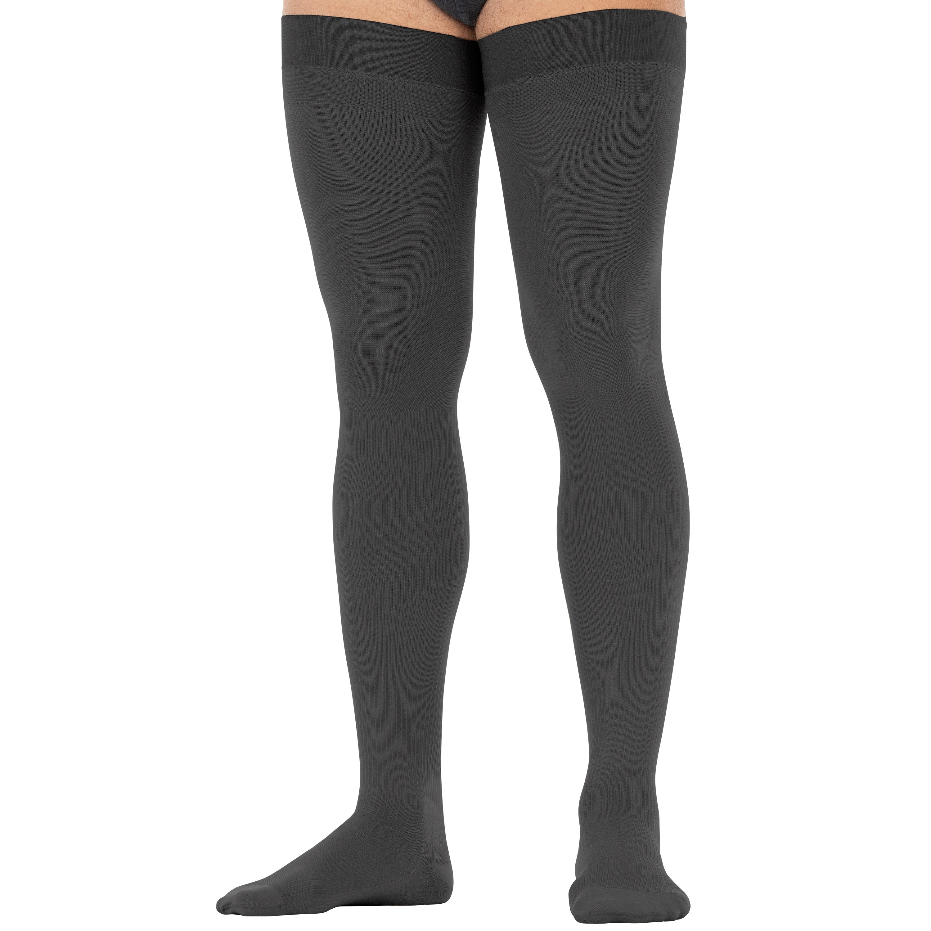 anthracite thigh-high socks on a white background
