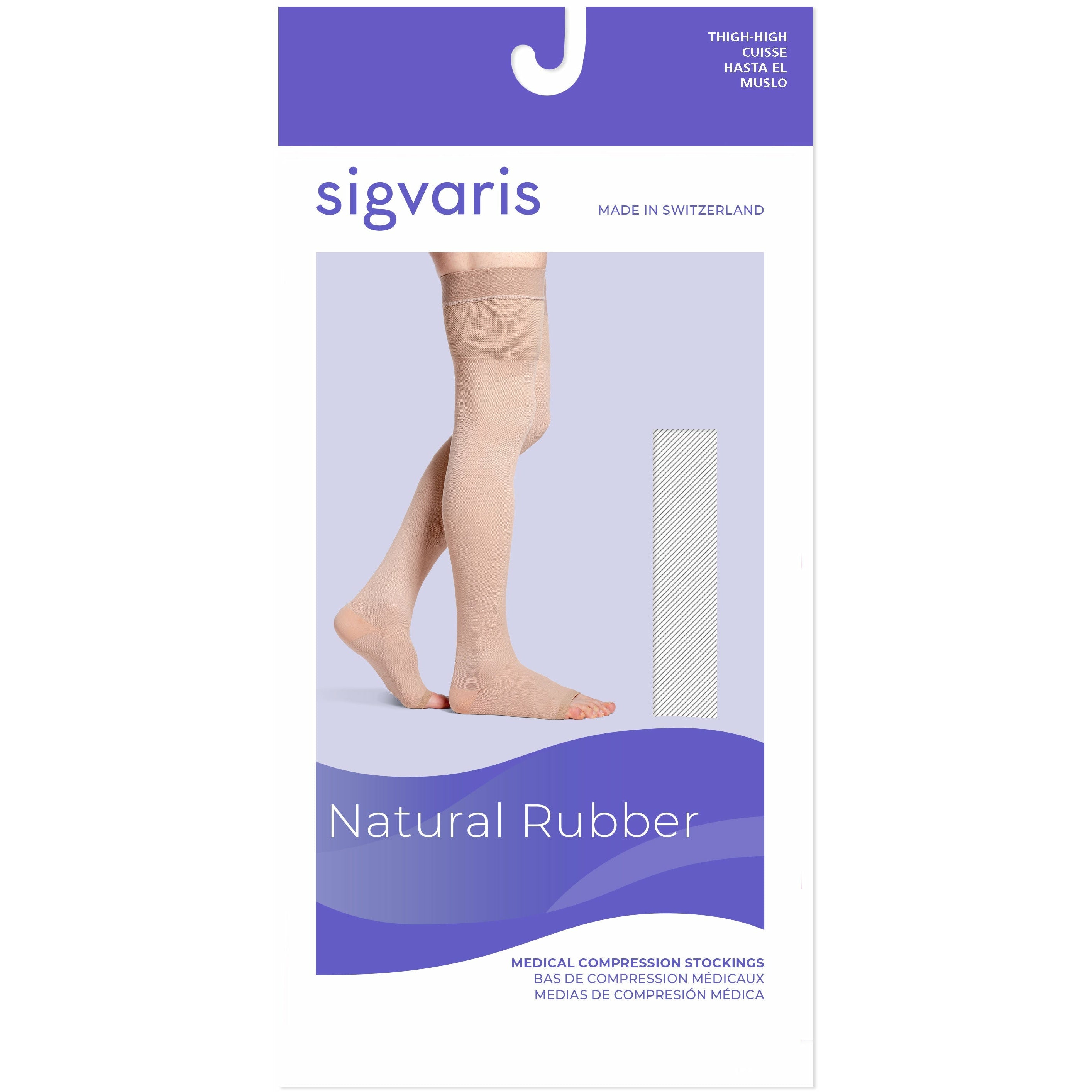 Sigvaris Natural Rubber 40-50 mmHg OPEN TOE Thigh High w/ Silicone Beaded Grip-Top, Box