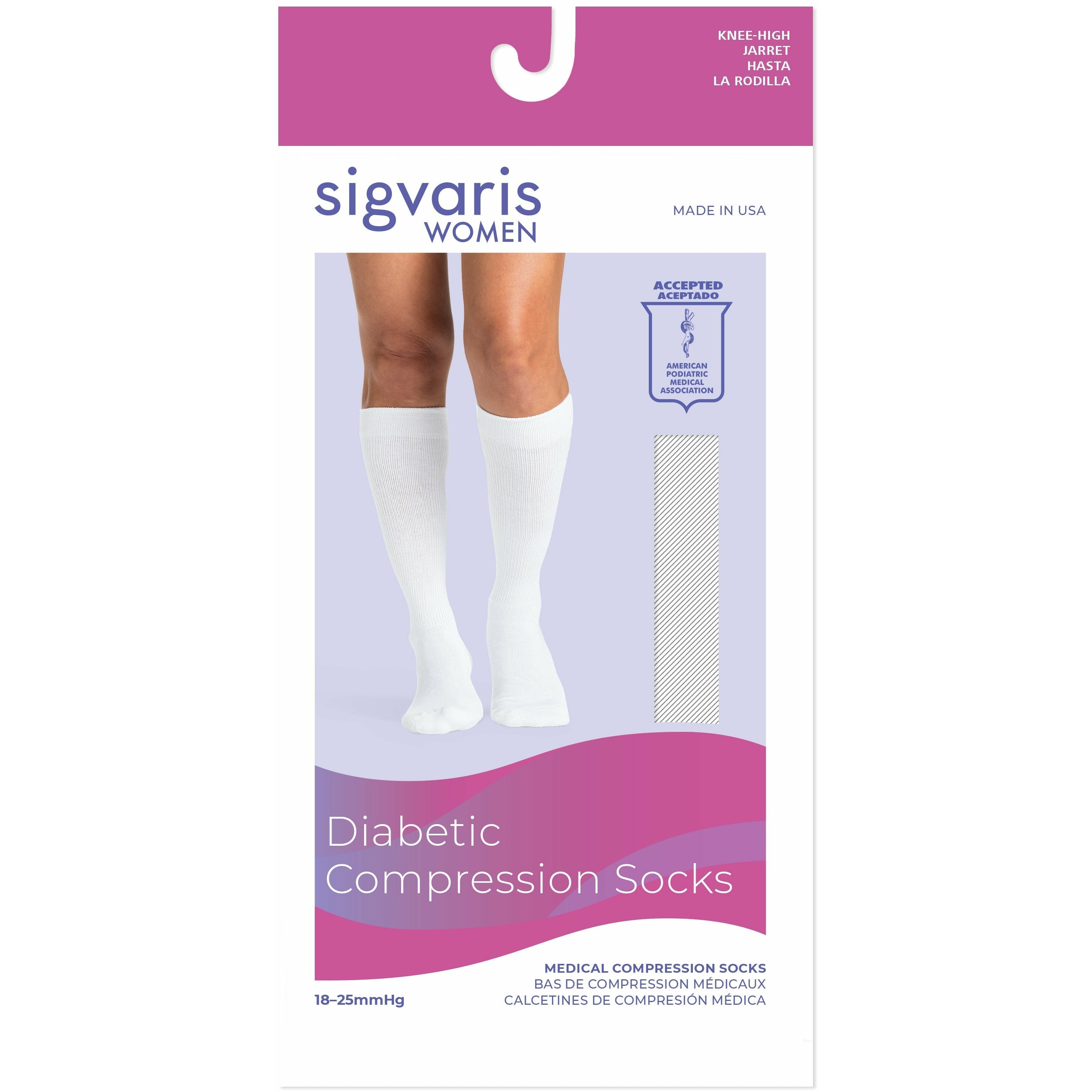 Sigvaris Diabetic Compression Sock Women's 18-25 mmHg Knee High, Box
