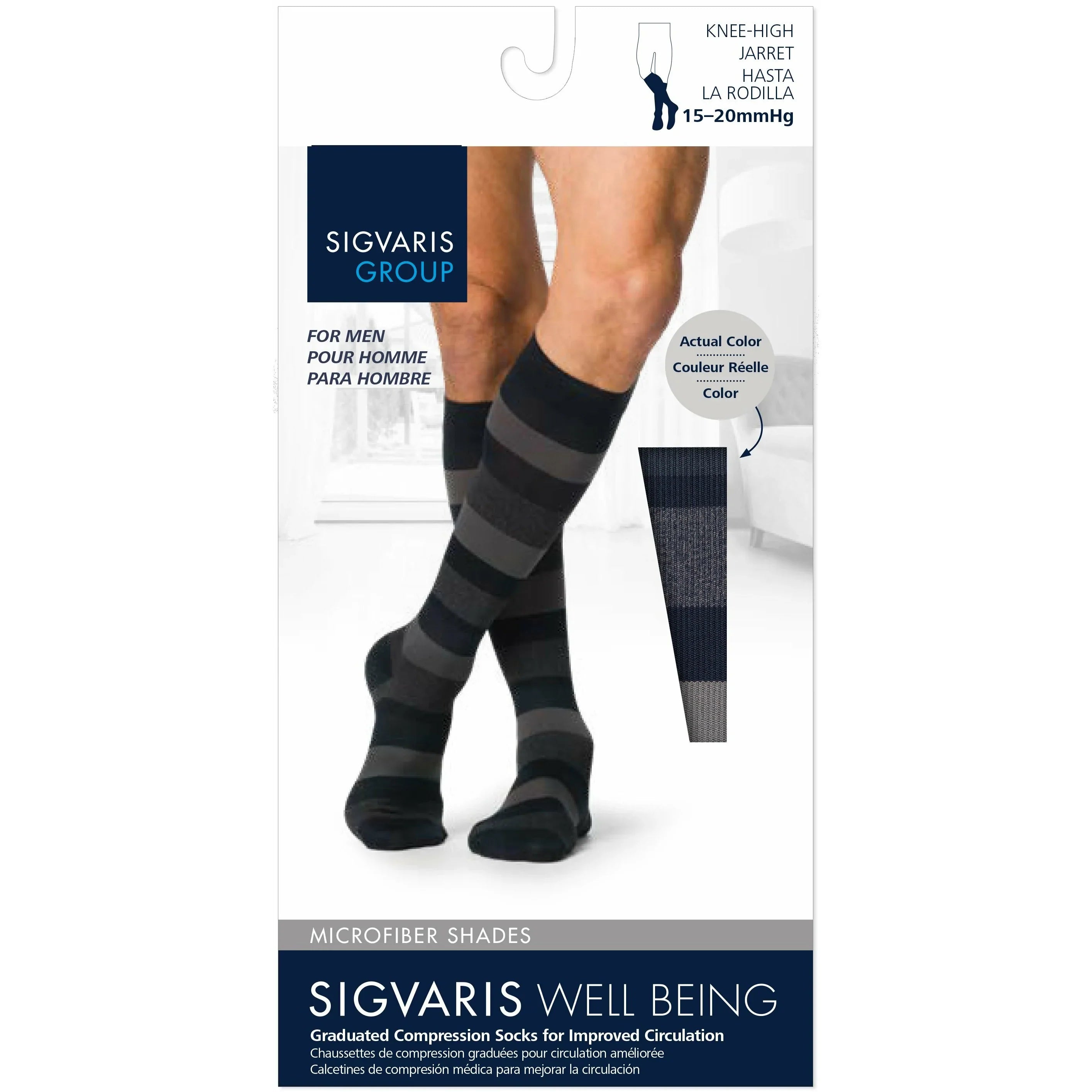 Sigvaris Microfiber Shades Men's 15-20 mmHg Knee High, Box