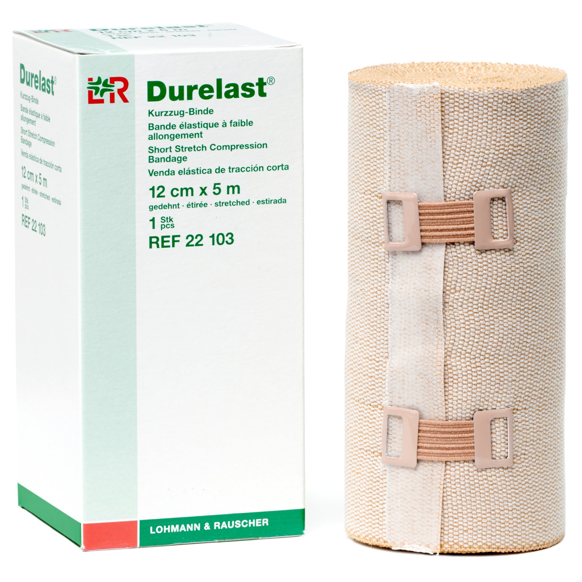 L&R Durelast Extra Short Stretch Bandage, 12 cm x 5 m