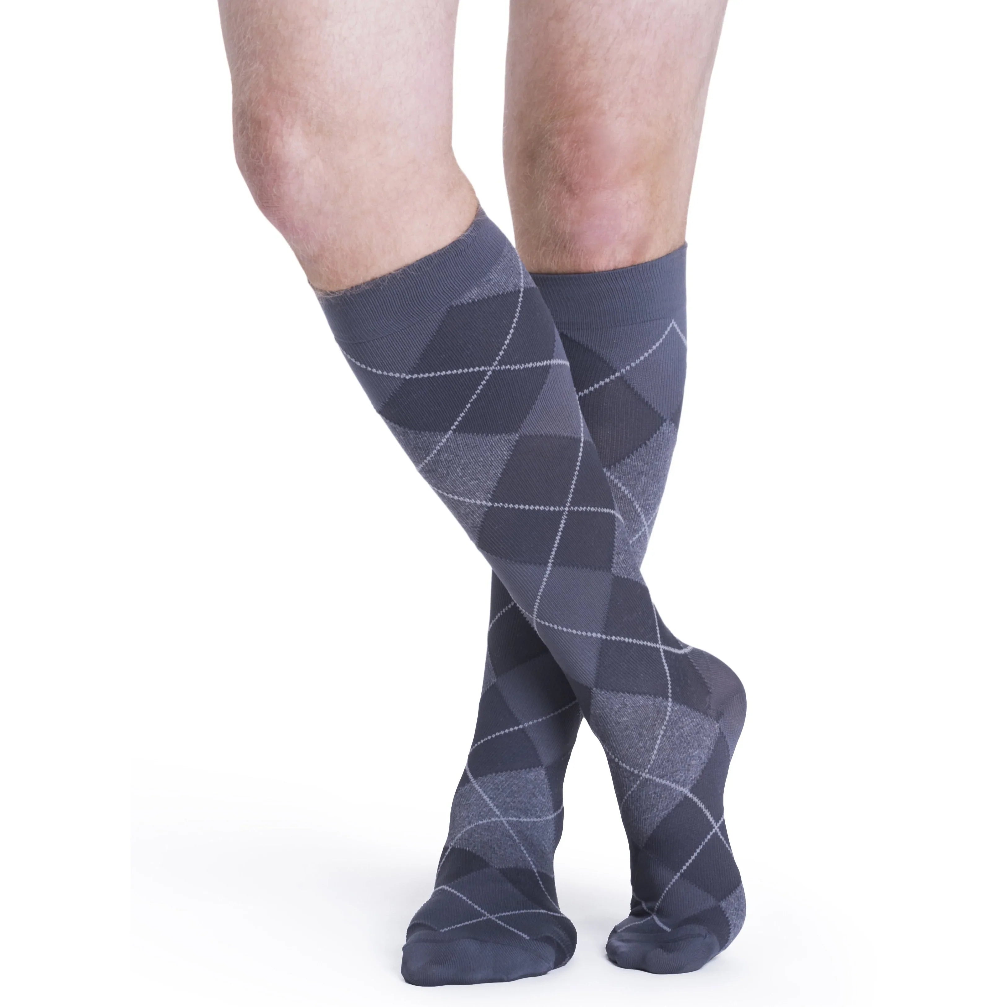 Sigvaris Microfiber Patterns Men's 20-30 mmHg Knee High, Graphite Argyle