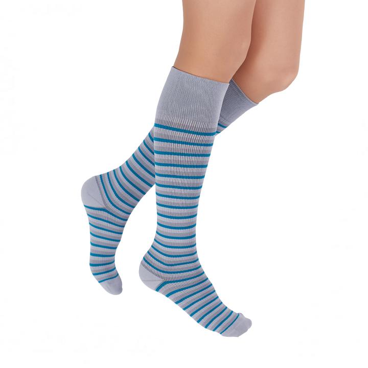 Rejuva® Stripe Knee High 15-20 mmHg, Gray/Teal