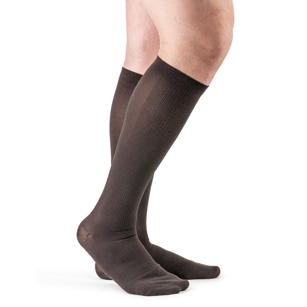 Actifi Men's 15-20 mmHg Ribbed Dress Socks, Brown