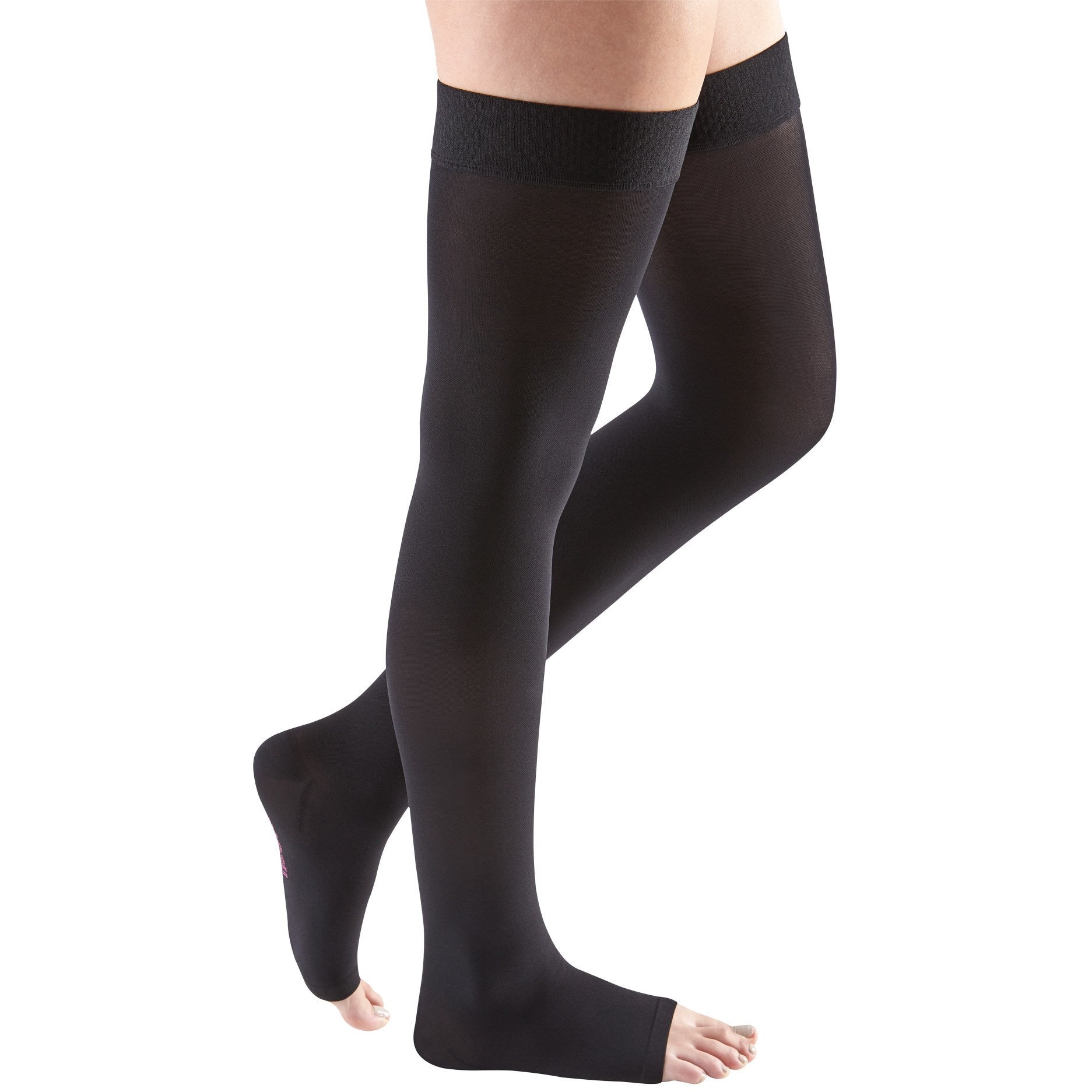 Mediven Comfort 15-20 mmHg OPEN TOE Thigh High w/ Beaded Silicone Top Band, Ebony]