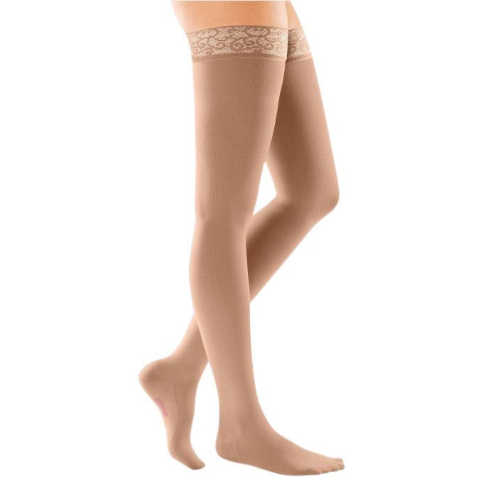 Mediven Comfort 20-30 mmHg Thigh High w/ Lace Silicone Top Band, Natural