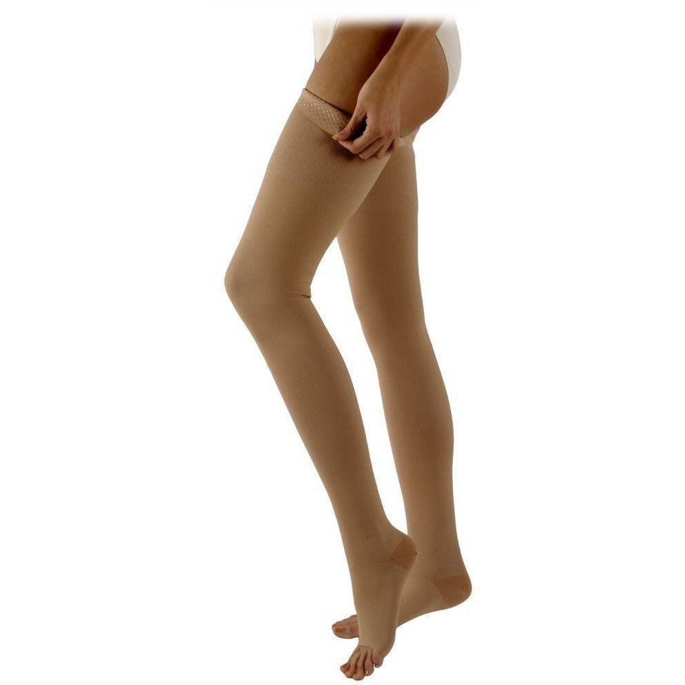 Sigvaris Natural Rubber 40-50 mmHg OPEN TOE Thigh High w/ Silicone Beaded Grip-Top