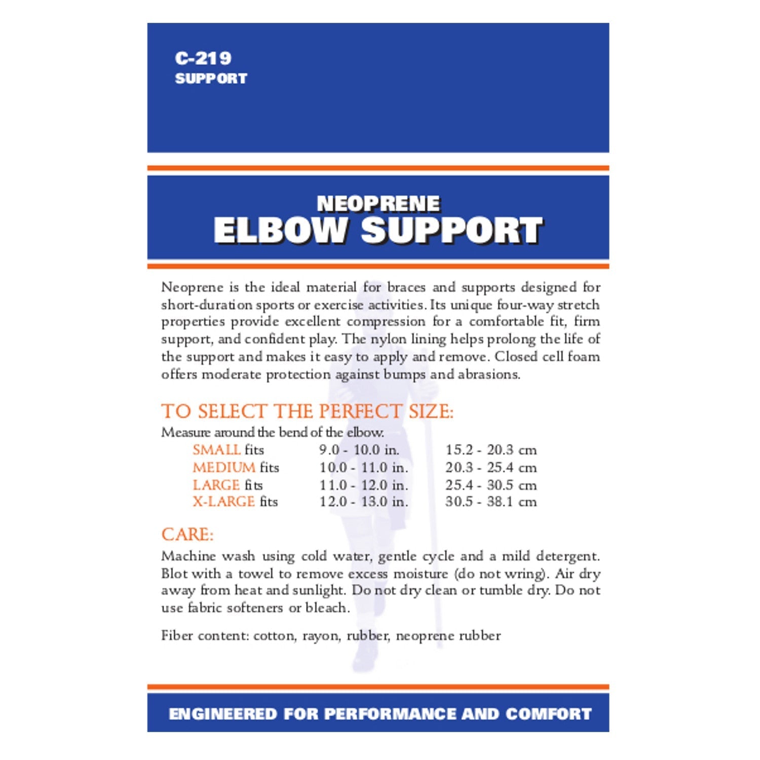 CHAMPION Neoprene Elbow Support, Size Chart