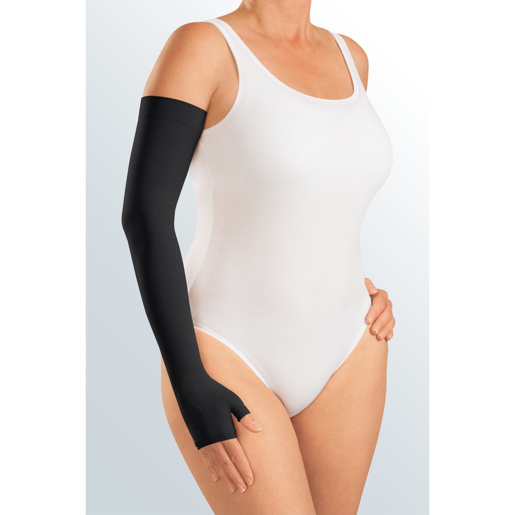 Mediven Harmony 20-30 mmHg Armsleeve w/ Gauntlet and Beaded Silicone Top Band, Black