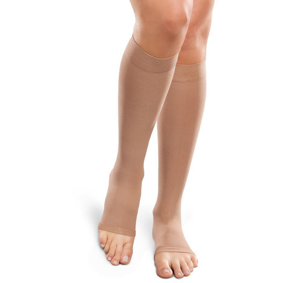 Therafirm Ease Opaque 15-20 mmHg OPEN TOE Knee High, Sand